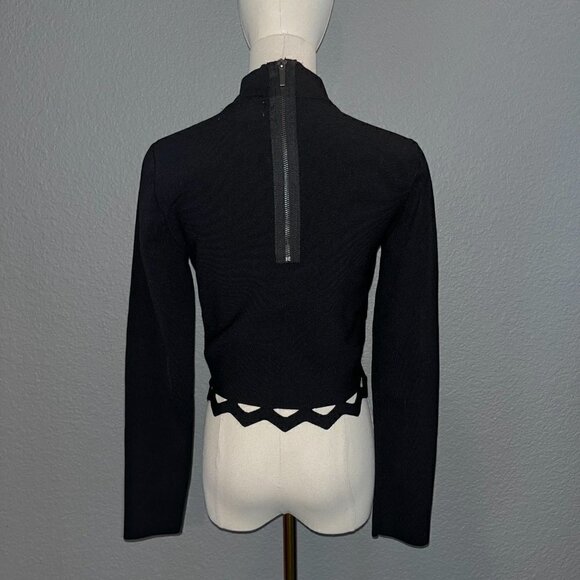 JOHN + JENN Black Mock Neck Long Sleeve Cut Out Hem Cropped Sweater Exposed Zip - Picture 4 of 8